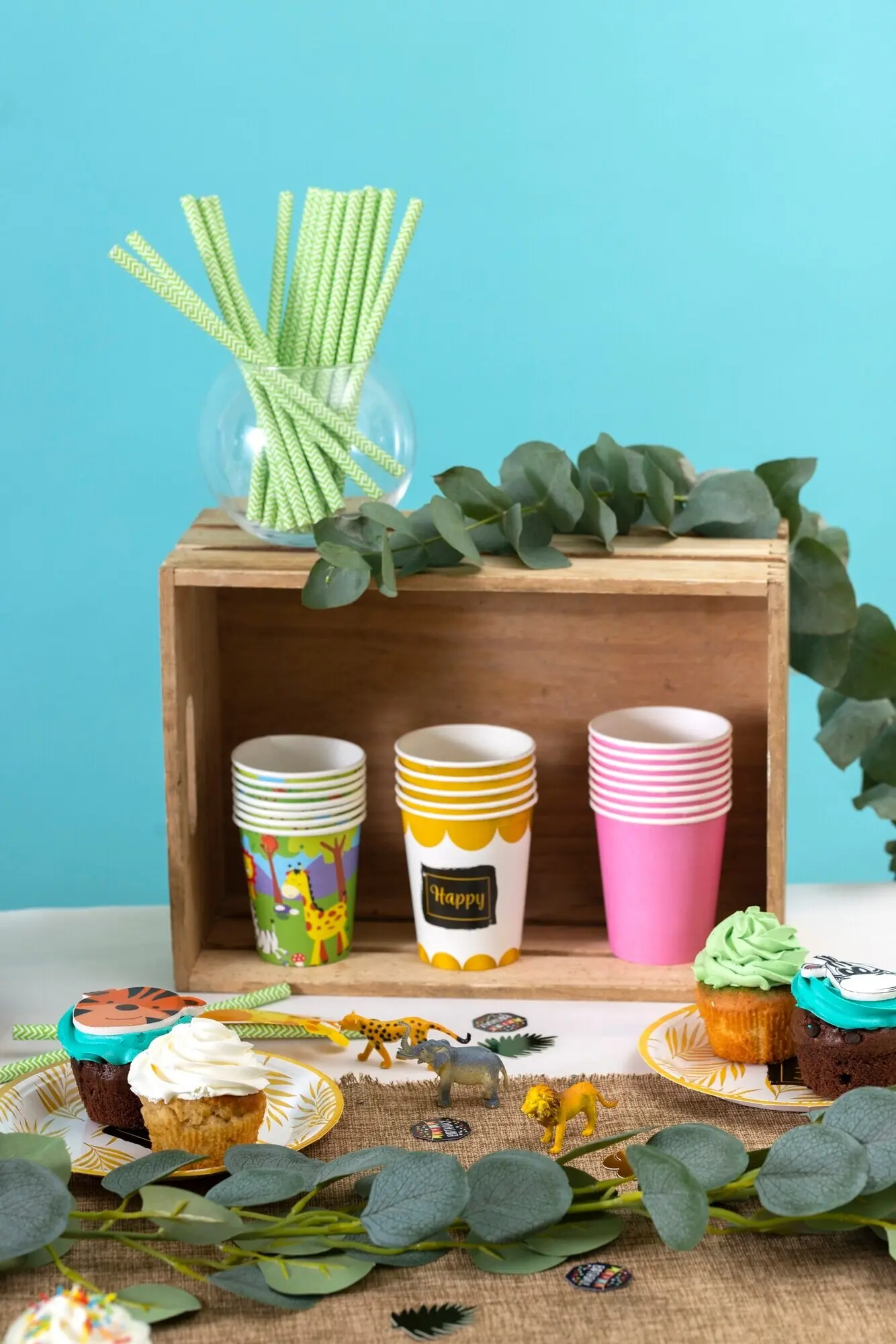 A delectable display of safari party cupcakes